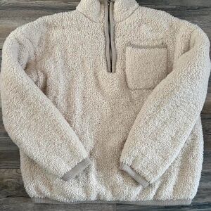 cream fuzzy quarter zip